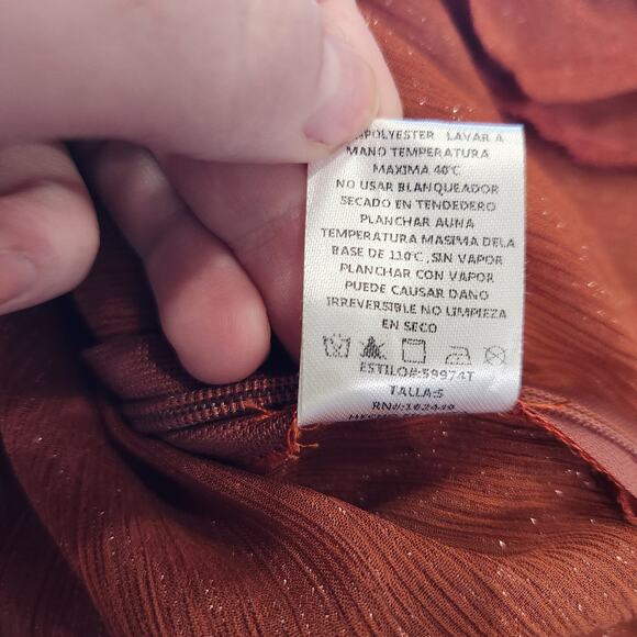 Milk & Honey Glitter Lace Up Ruffle Peasant Blouse Rust Red Side Zip Size Small - Picture 11 of 11